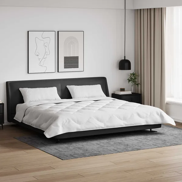 Couette avec Oreillers 3 pcs Blanc Microfibre et Plumes D'oie