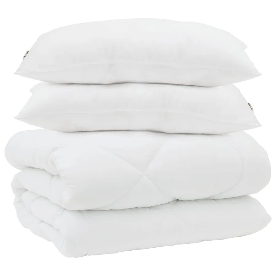 Couette avec Oreillers 3 pcs Blanc Microfibre et Plumes D'oie - 2