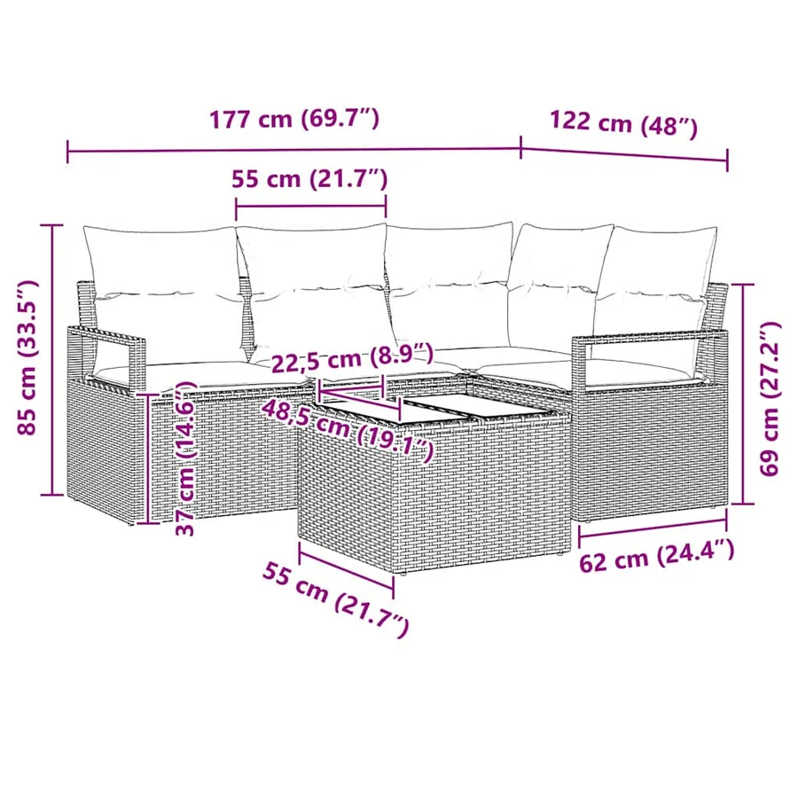 Ensemble de Canapés avec coussin 5 pcs Noir polyrotin - 13