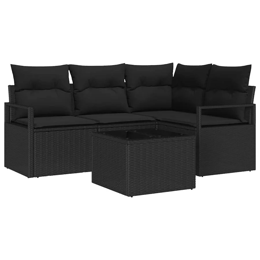 Ensemble de Canapés avec coussin 5 pcs Noir polyrotin - 2
