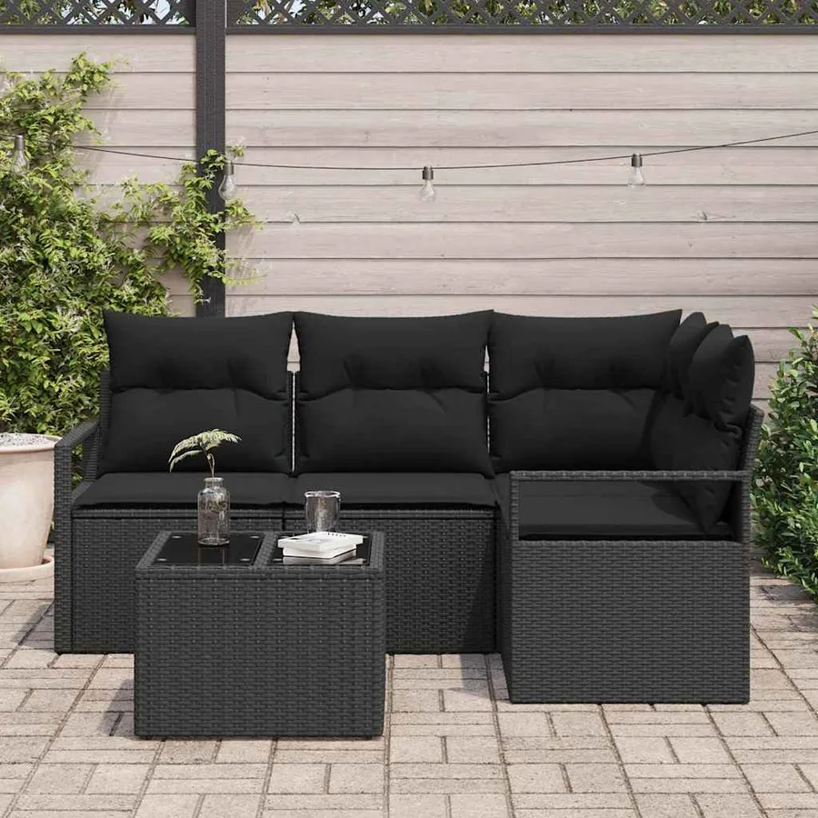 Ensemble de Canapés avec coussin 5 pcs Noir polyrotin - 3