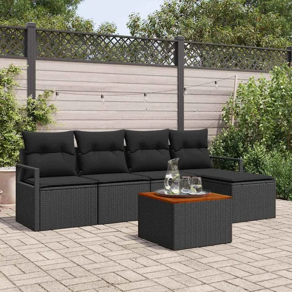 Ensemble de canapé de jardin avec stockage 6 pcs Noir polyrotin