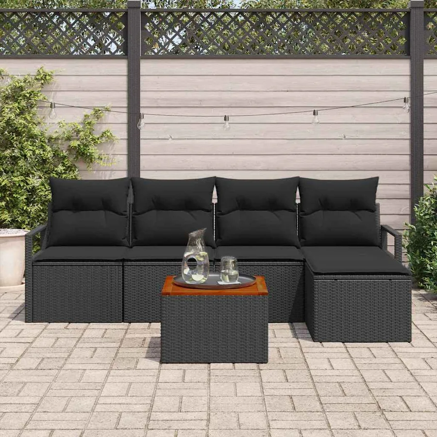 Ensemble de canapé de jardin avec stockage 6 pcs Noir polyrotin - 3