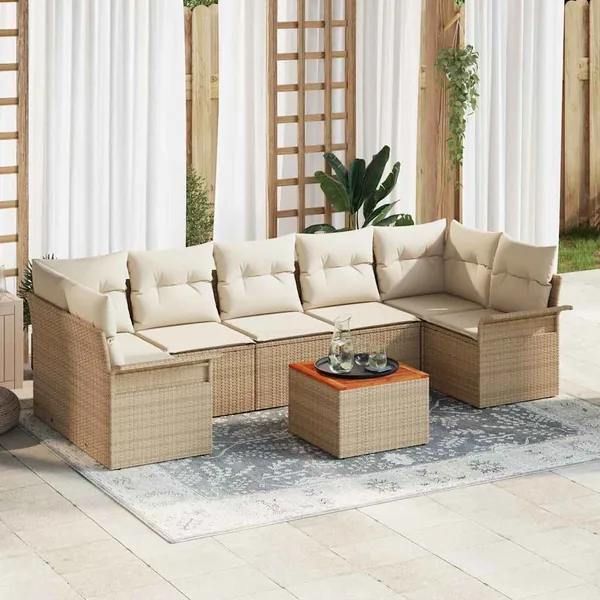 Ensemble de canapé de jardin 8 pcs Beige et crème polyrotin