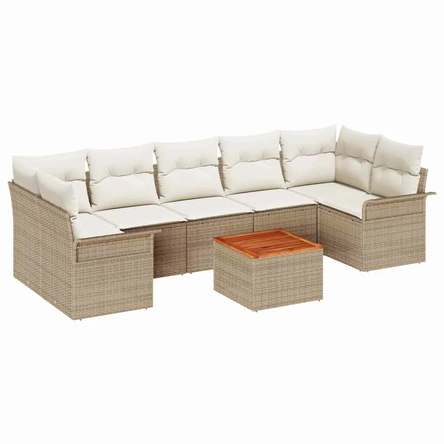 Ensemble de canapé de jardin 8 pcs Beige et crème polyrotin - 2