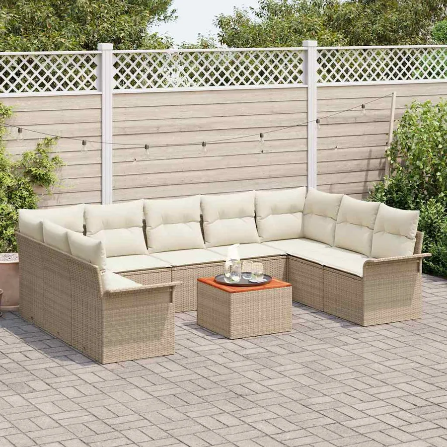 Ensemble de canapé de jardin 10 pcs Beige et crème polyrotin - 3