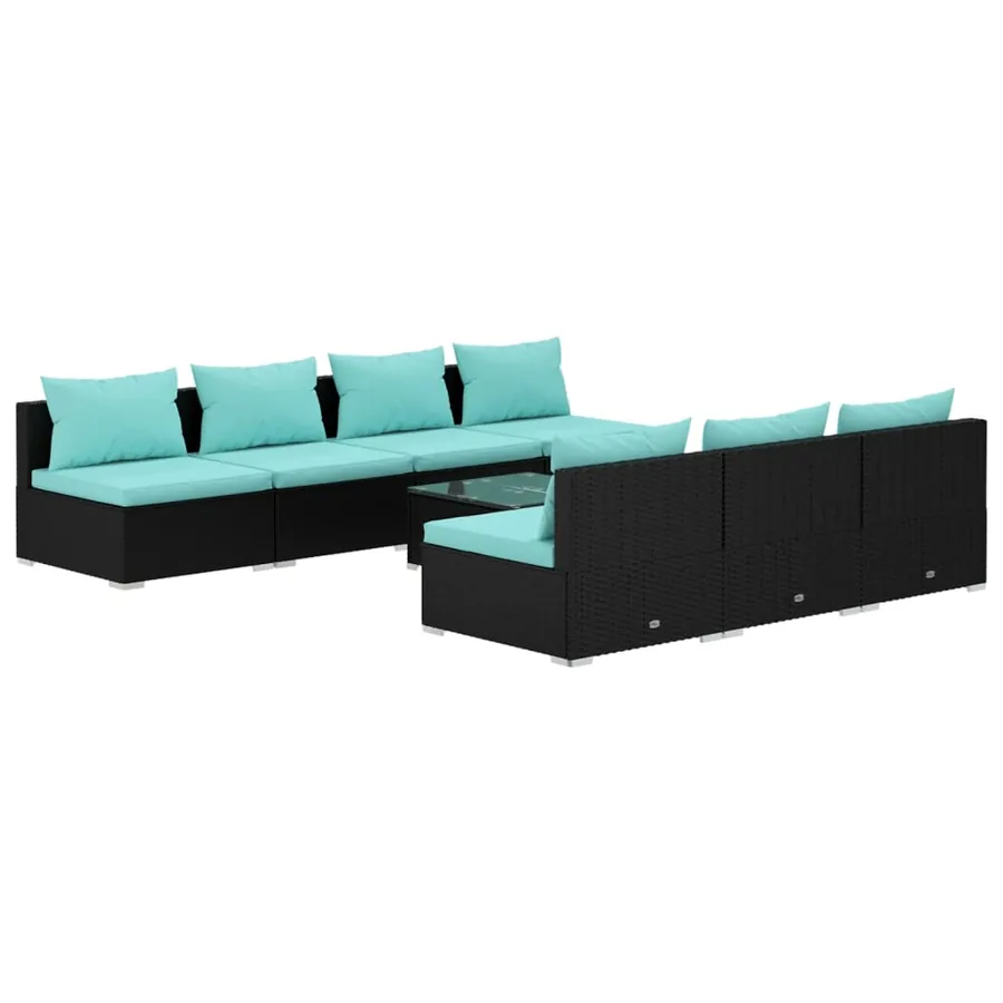 Salon de jardin 8 pcs avec coussins résine tressée noir - 2