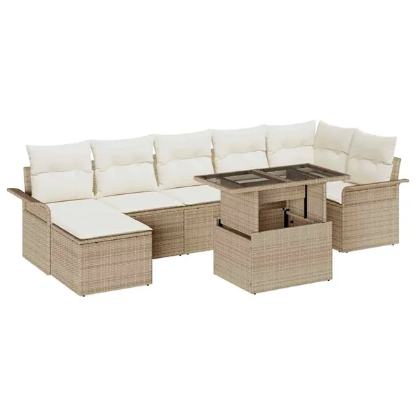 Ensemble de canapé de jardin 8 pcs Beige Poly rotin