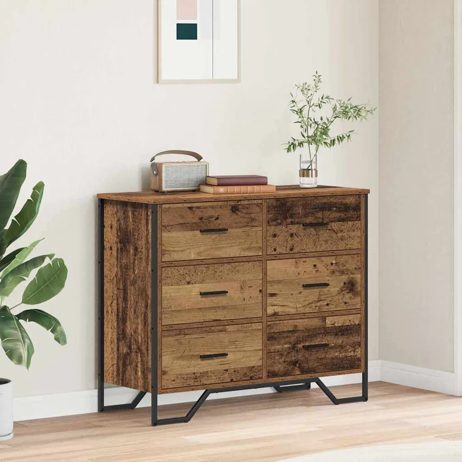 Commode 6-Tiroir Bois ancien 91 x 35,5 x 74,5 cm