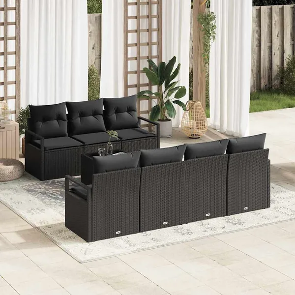 Ensemble de canapé de jardin avec coussin 8 pcs Noir polyrotin