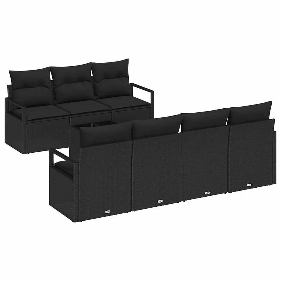 Ensemble de canapé de jardin avec coussin 8 pcs Noir polyrotin - 2