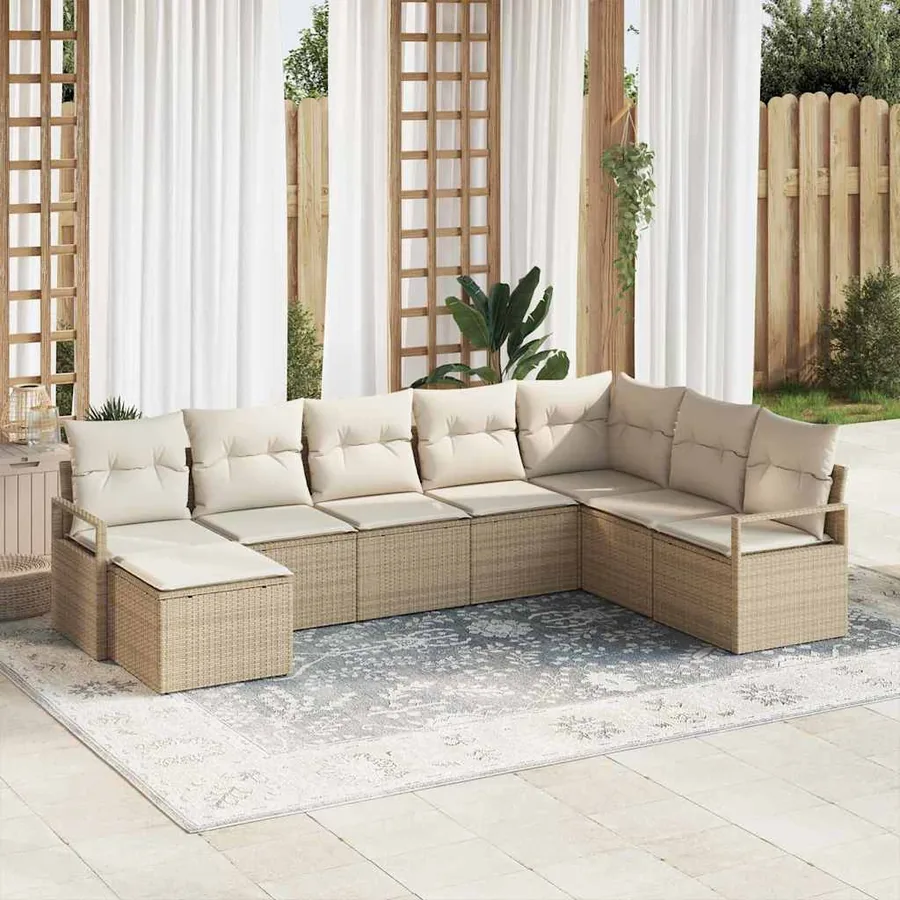 Ensemble de Canapés avec coussin 8 pcs Beige et crème polyrotin
