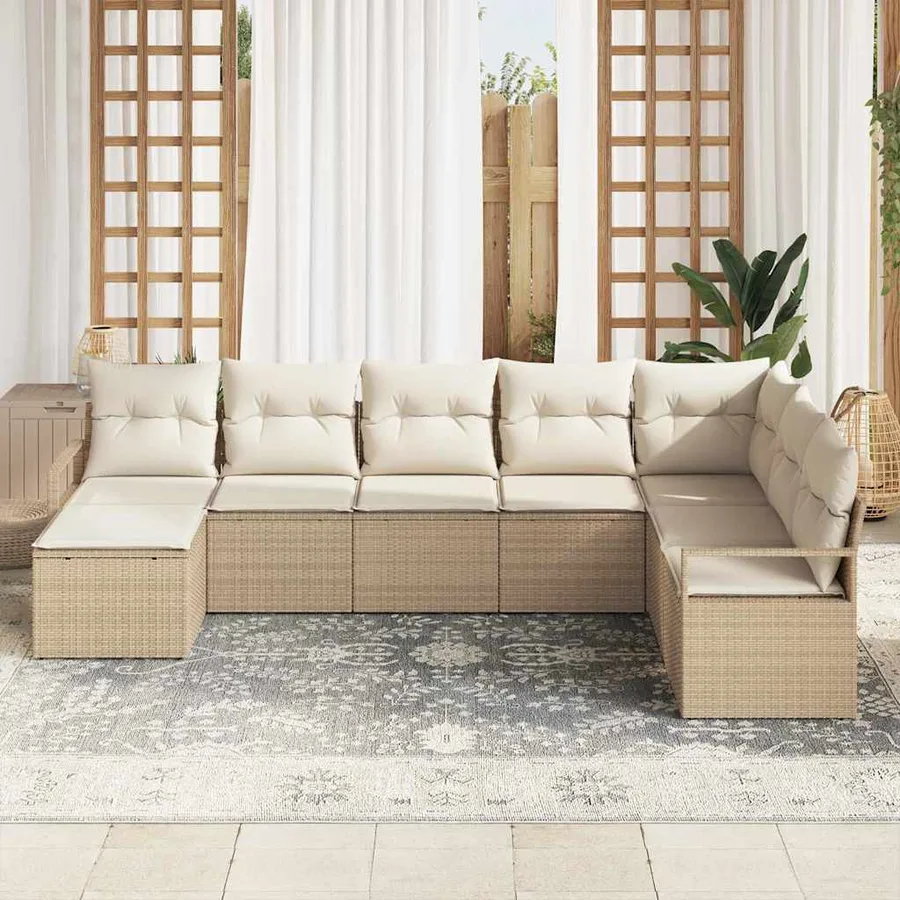 Ensemble de Canapés avec coussin 8 pcs Beige et crème polyrotin - 3