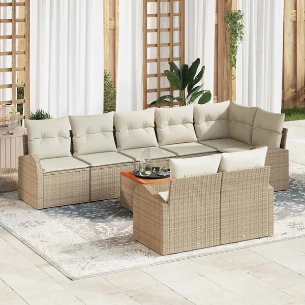 Ensemble de canapé de jardin avec coussin 9 pcs Beige polyrotin