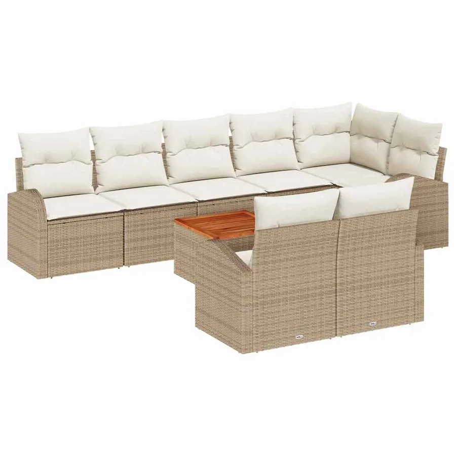 Ensemble de canapé de jardin avec coussin 9 pcs Beige polyrotin - 2