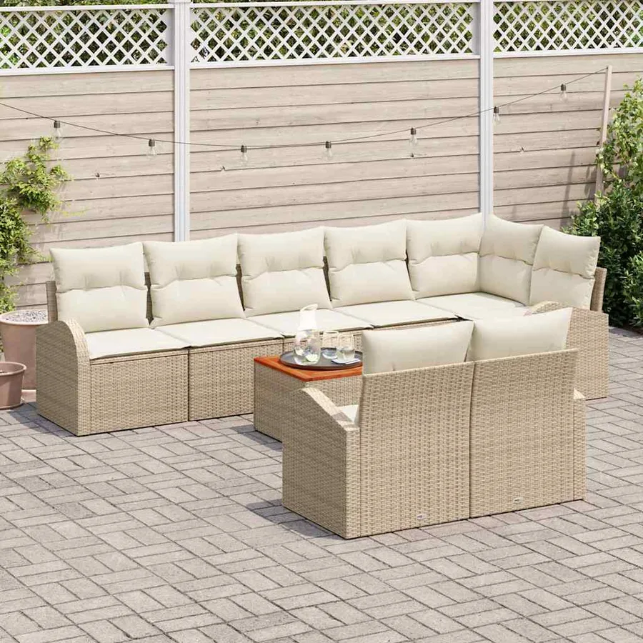 Ensemble de canapé de jardin avec coussin 9 pcs Beige polyrotin - 3