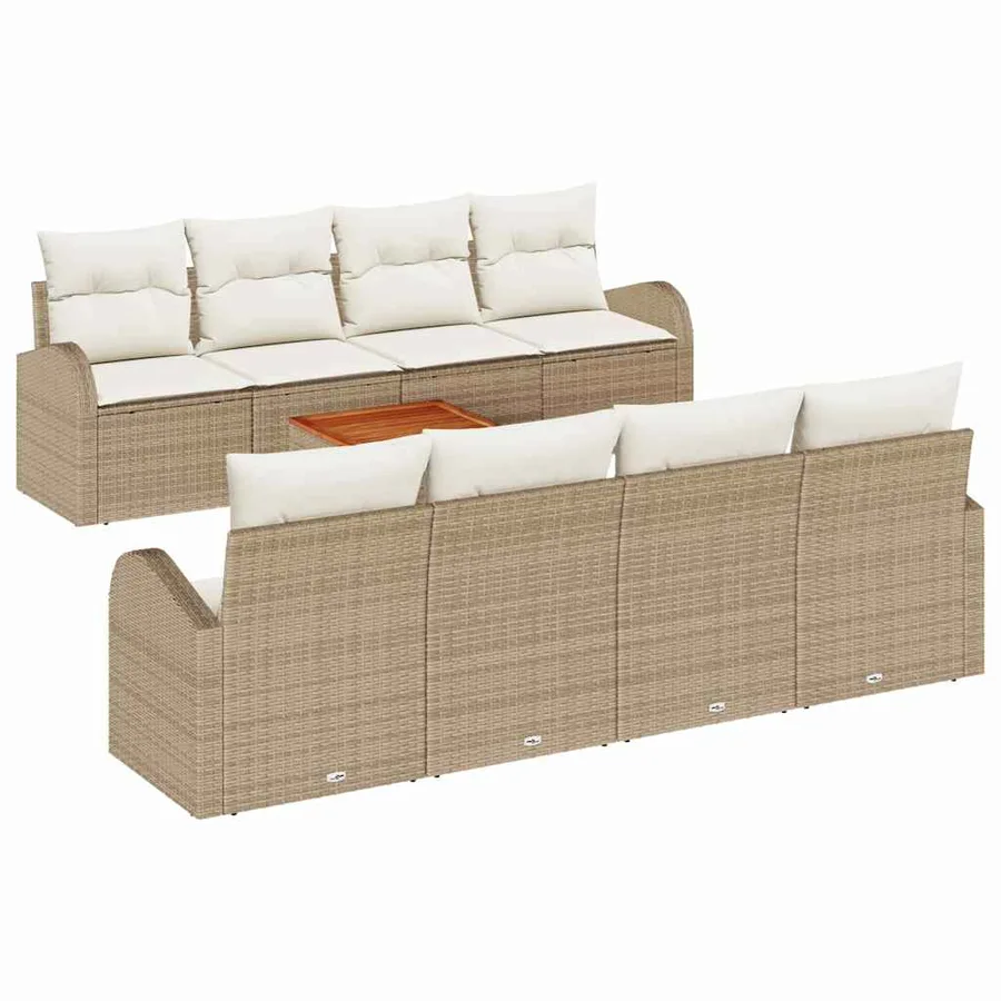 Ensemble de canapé de jardin avec coussin 9 pcs Beige polyrotin - 2