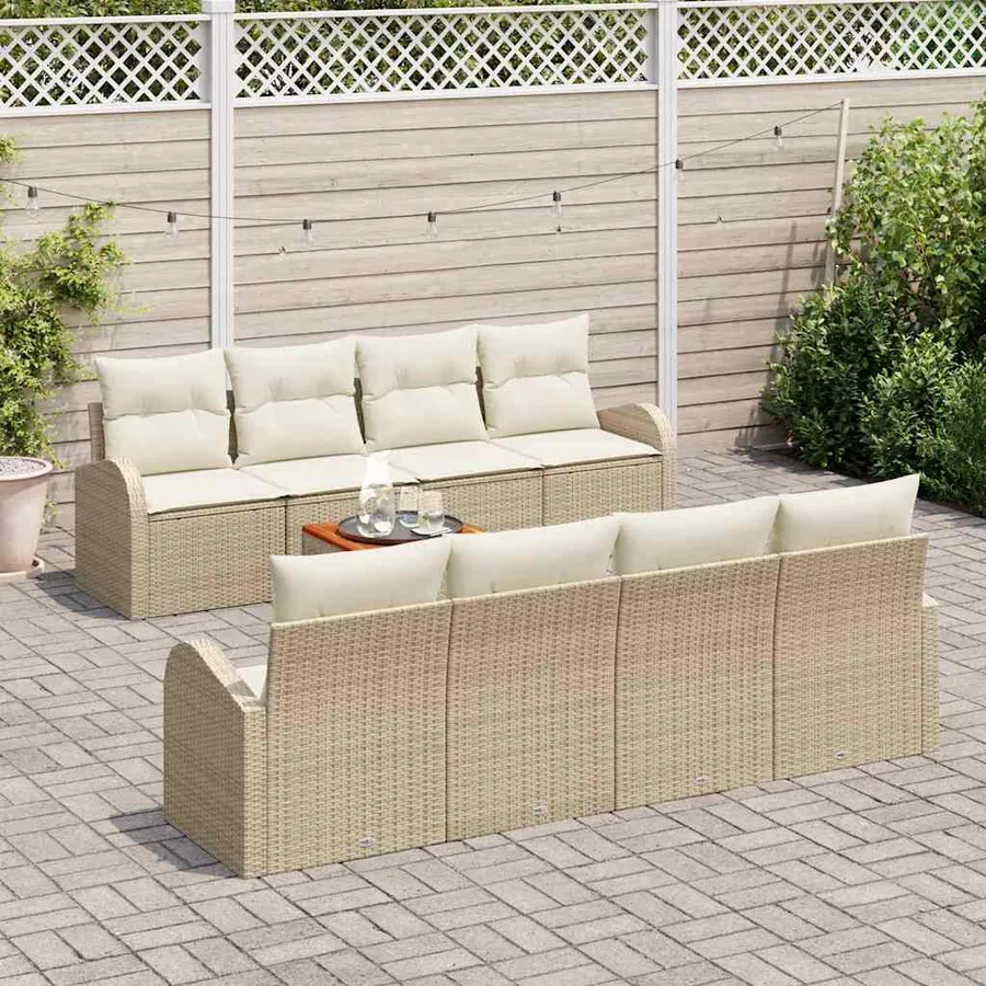 Ensemble de canapé de jardin avec coussin 9 pcs Beige polyrotin - 3
