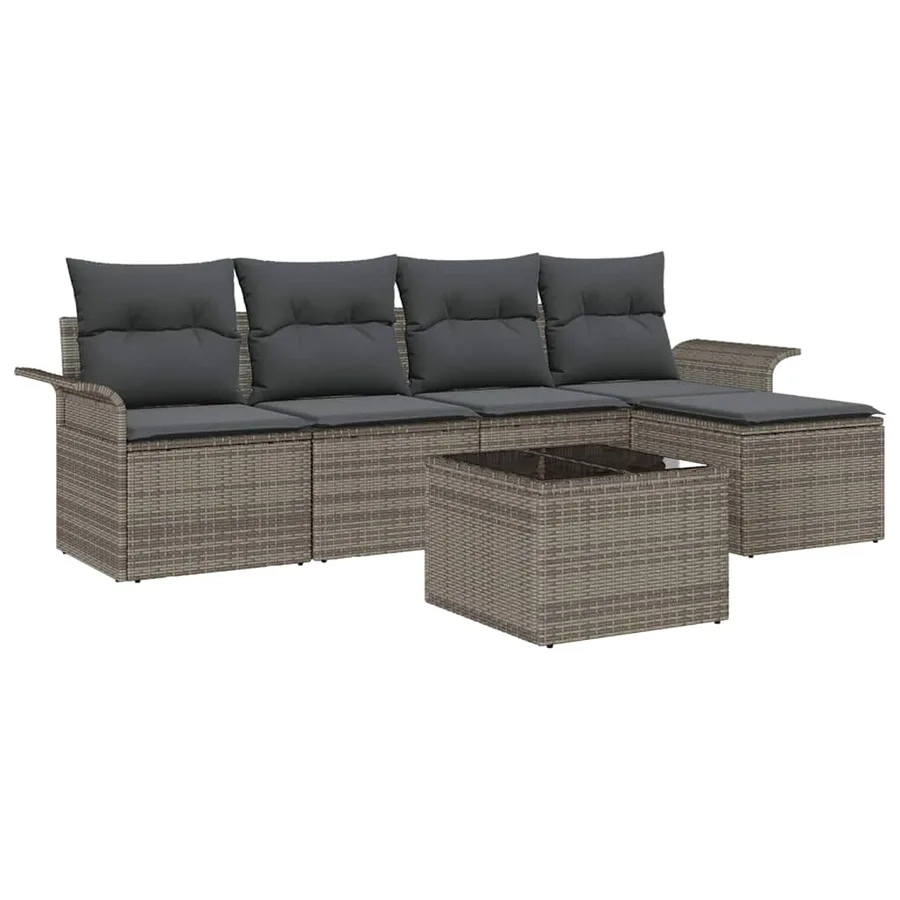 Ensemble de canapé de jardin avec coussin 6 pcs Gris polyrotin - 2