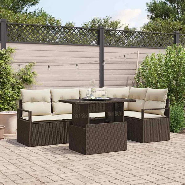 Ensemble de canapé de jardin 6 pcs Marron Poly rotin