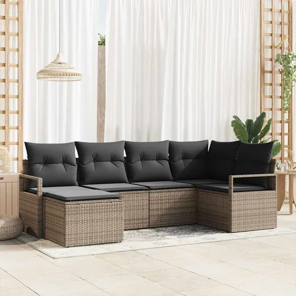 Ensemble de Canapés avec coussin 6 pcs Gris polyrotin