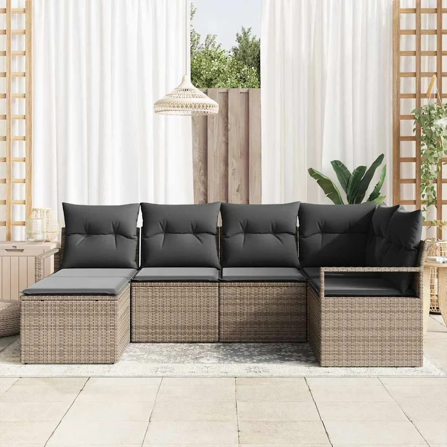 Ensemble de Canapés avec coussin 6 pcs Gris polyrotin - 3