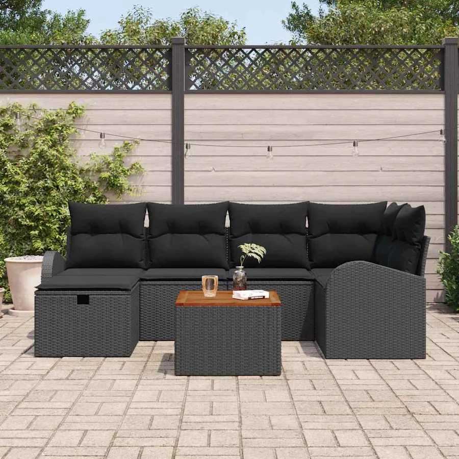 Ensemble de canapé de jardin avec coussin 7 pcs Noir polyrotin - 3