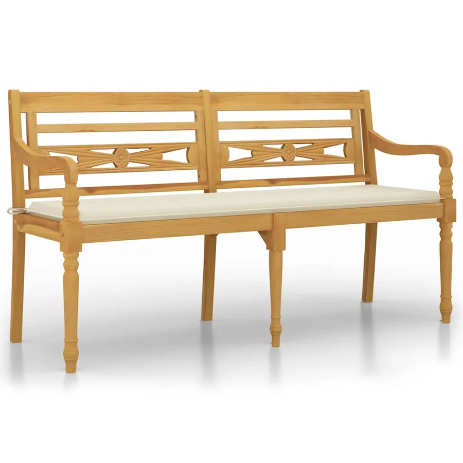 Banc Batavia avec coussin crème 150 cm Bois de teck massif - 2
