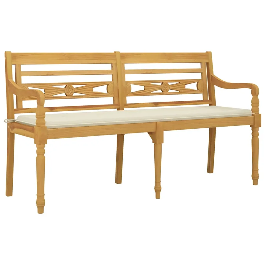 Banc Batavia avec coussin crème 150 cm Bois de teck massif - 3