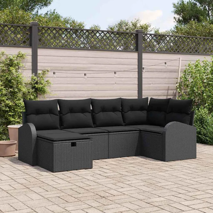 Ensemble de Canapés avec coussin avec stockage Noir polyrotin