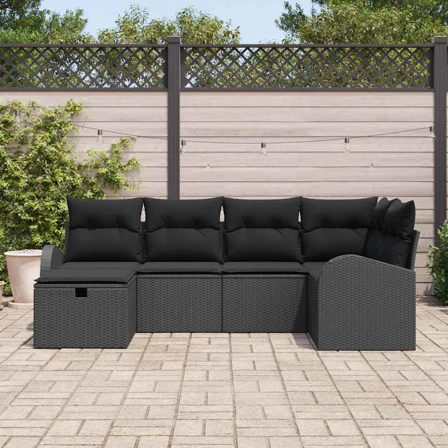 Ensemble de Canapés avec coussin avec stockage Noir polyrotin - 3