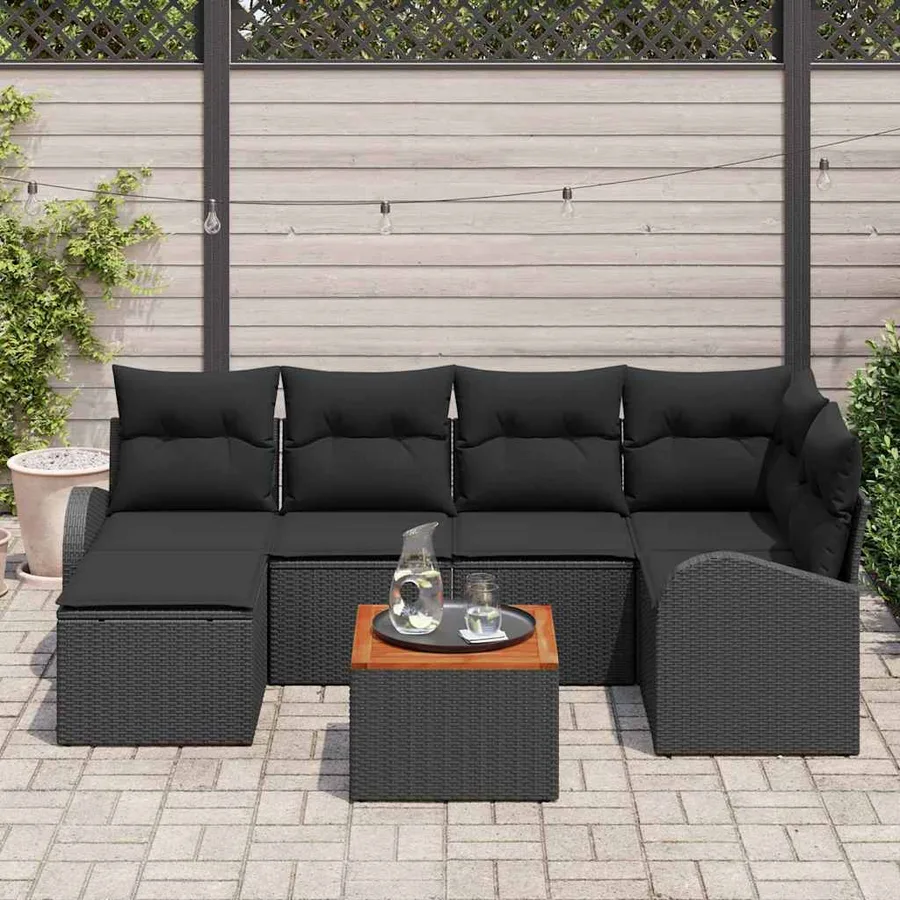 Ensemble de canapé de jardin avec coussin 7 pcs Noir polyrotin - 3