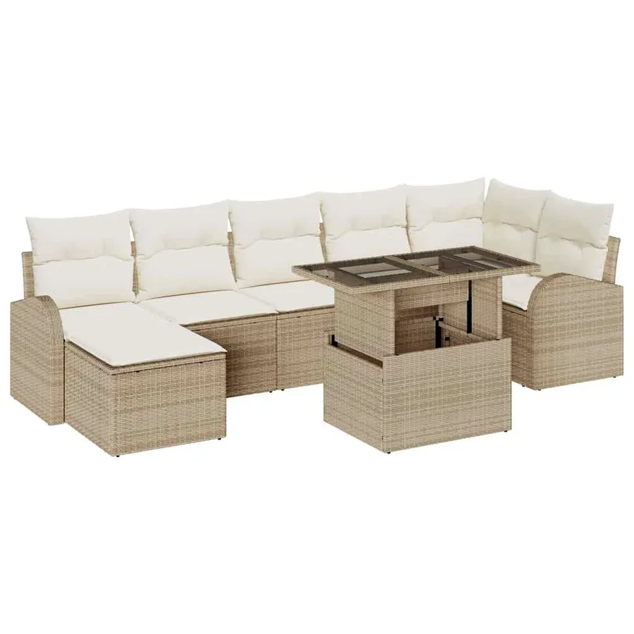 Ensemble de canapé de jardin 8 pcs Beige et crème polyrotin - 2