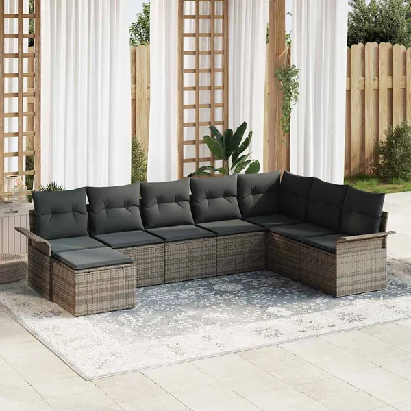 Ensemble de canapé de jardin avec coussin 8 pcs Gris Poly rotin
