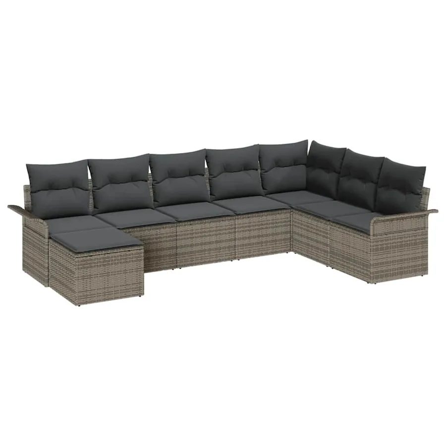 Ensemble de canapé de jardin avec coussin 8 pcs Gris Poly rotin - 2