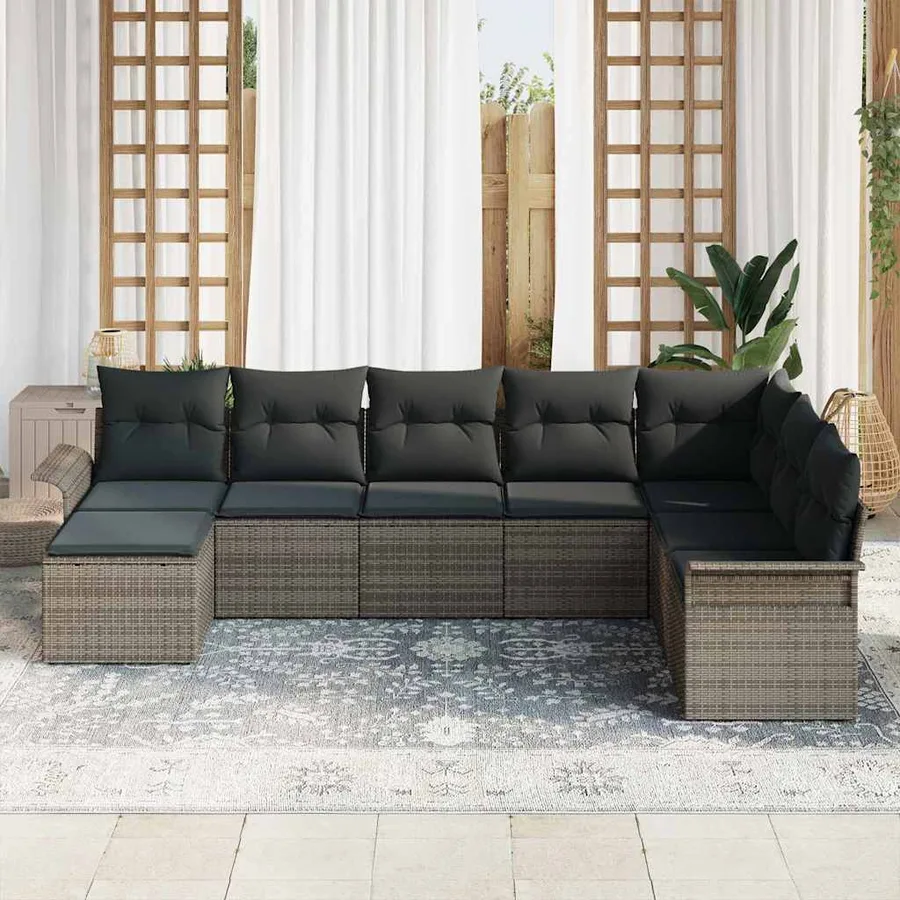 Ensemble de canapé de jardin avec coussin 8 pcs Gris Poly rotin - 3