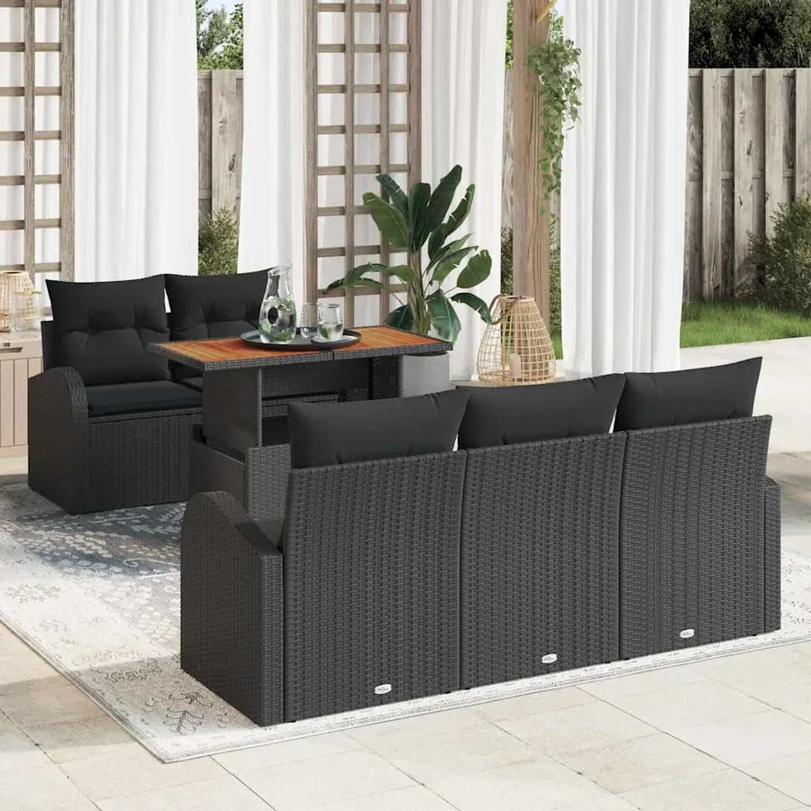 Ensemble de canapé de jardin avec coussin 6 pcs Noir