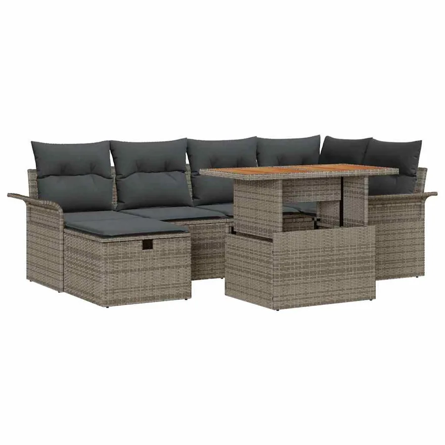 Ensemble de canapé de jardin 7 pcs Gris polyrotin - 2