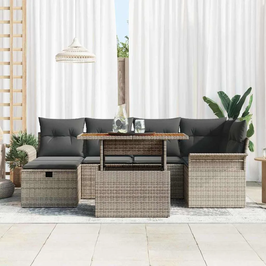 Ensemble de canapé de jardin 7 pcs Gris polyrotin - 3