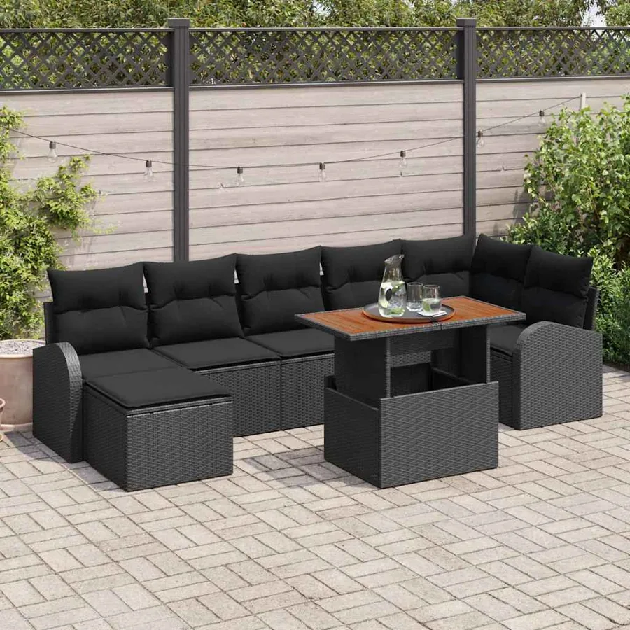 Ensemble de canapé de jardin avec coussin 8 pcs Noir