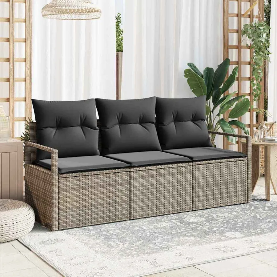 Ensemble de canapé de jardin avec coussin 3 pcs Gris polyrotin