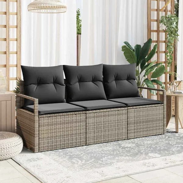 Ensemble de canapé de jardin avec coussin 3 pcs Gris polyrotin