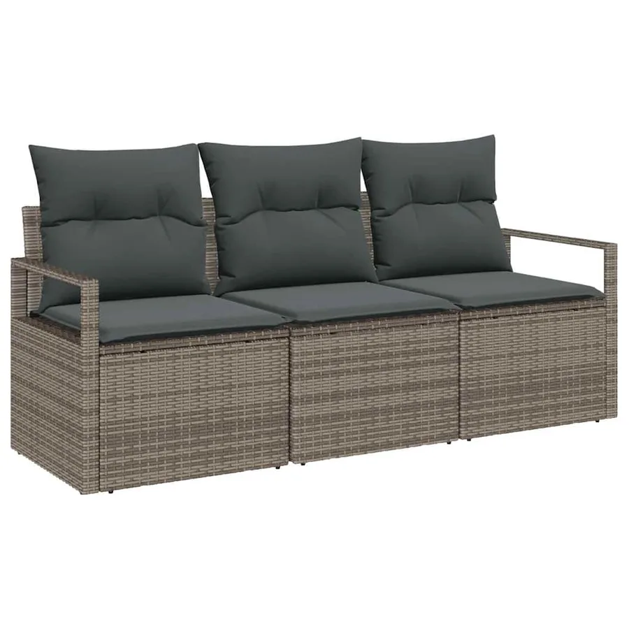 Ensemble de canapé de jardin avec coussin 3 pcs Gris polyrotin - 2