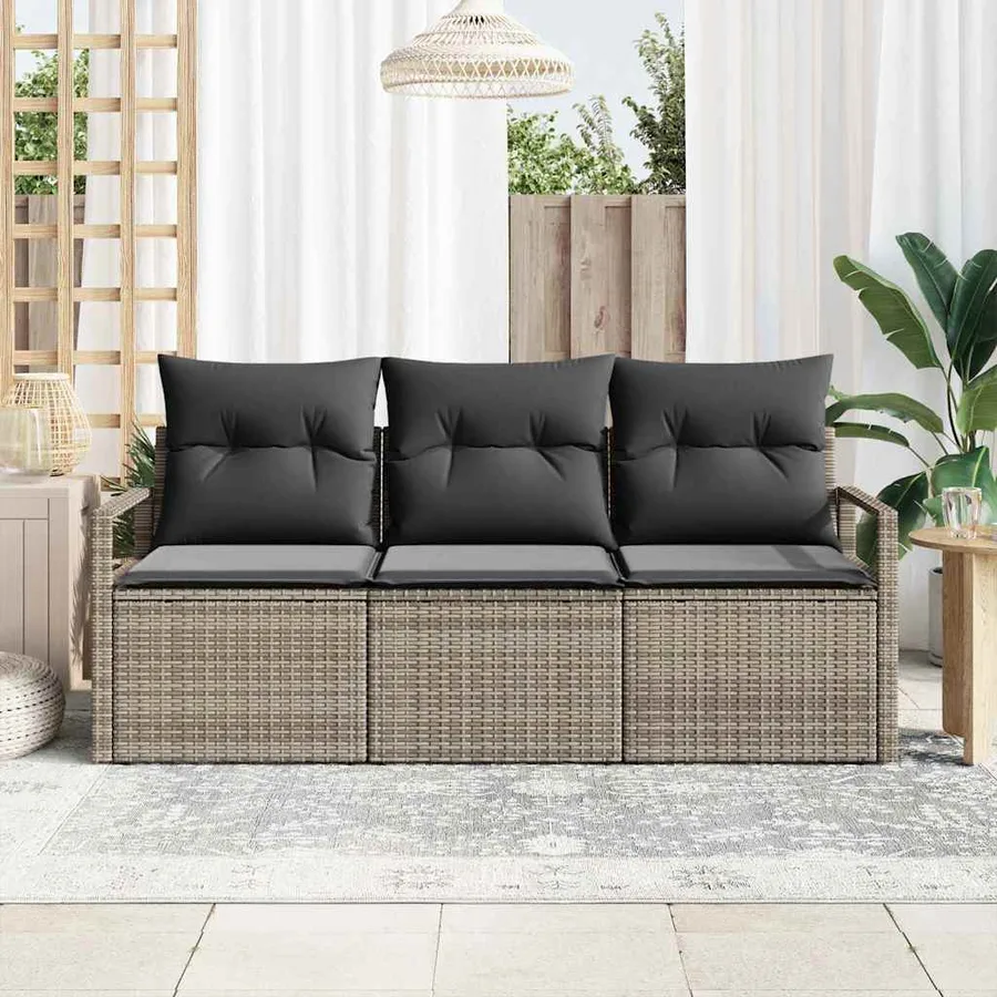 Ensemble de canapé de jardin avec coussin 3 pcs Gris polyrotin - 3