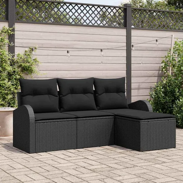 Ensemble de canapé de jardin Noir polyrotin