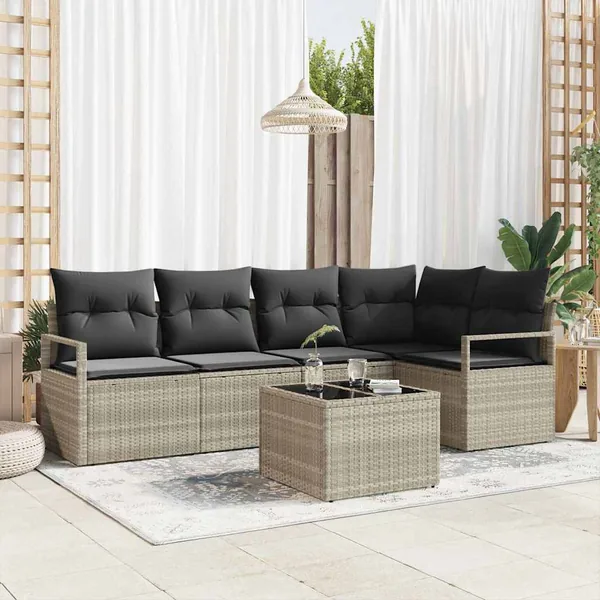 Ensemble de canapé de jardin 6 pcs Gris clair polyrotin