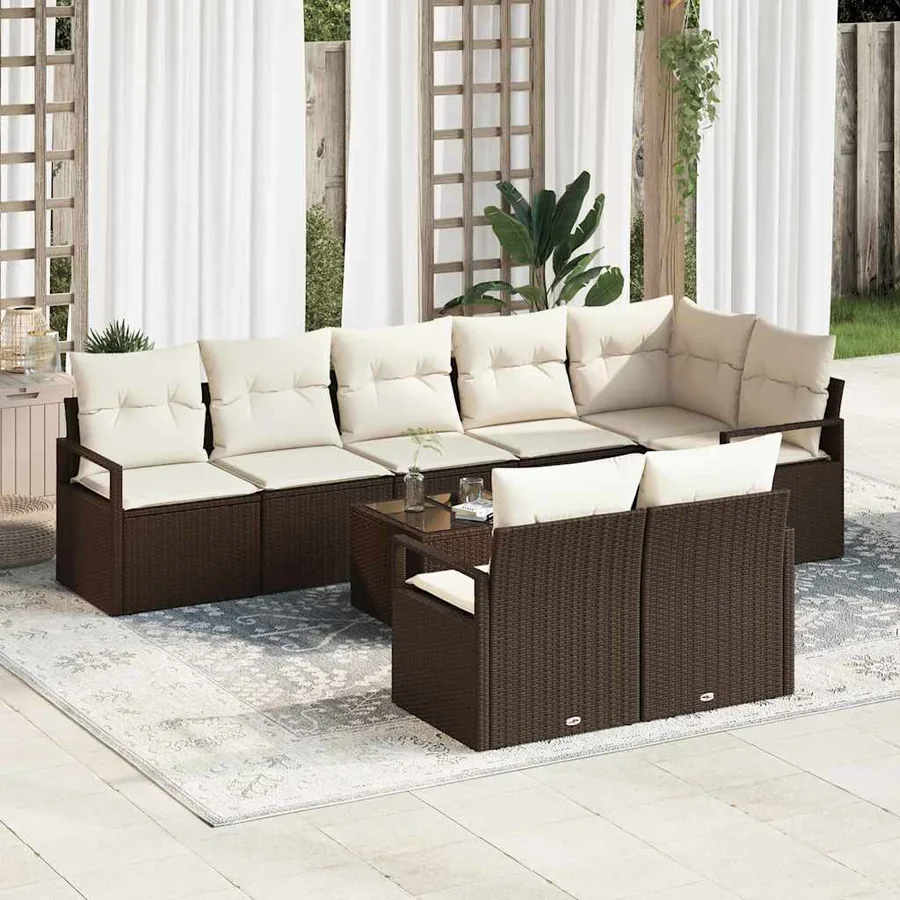 Ensemble de canapé de jardin 9 pcs Marron et Crème polyrotin