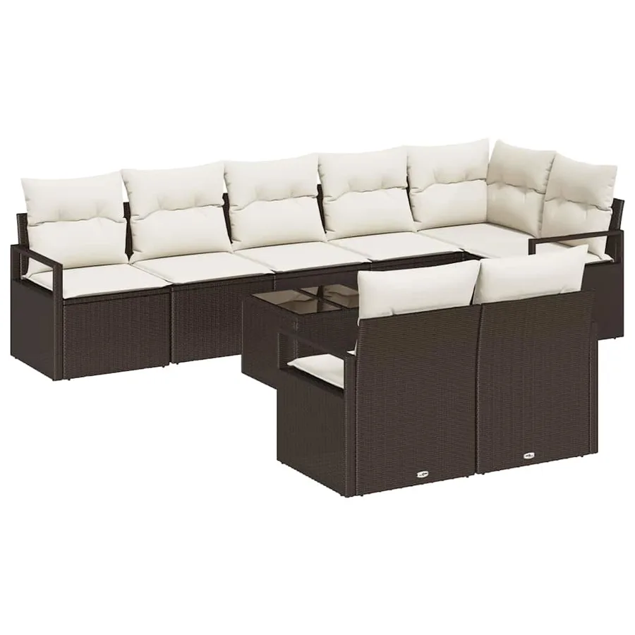 Ensemble de canapé de jardin 9 pcs Marron et Crème polyrotin - 2