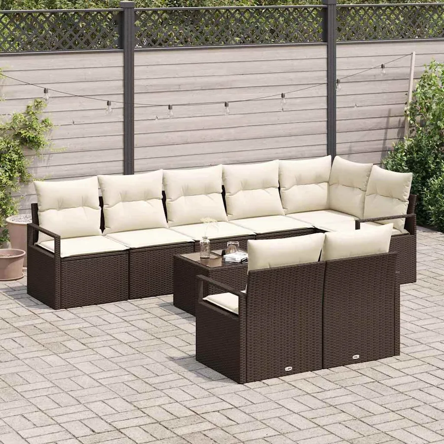 Ensemble de canapé de jardin 9 pcs Marron et Crème polyrotin - 3