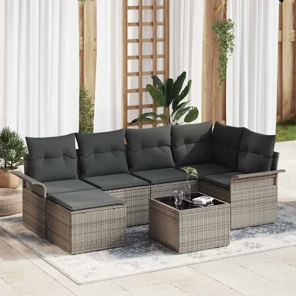 Ensemble de canapé de jardin avec stockage 7 pcs Gris polyrotin